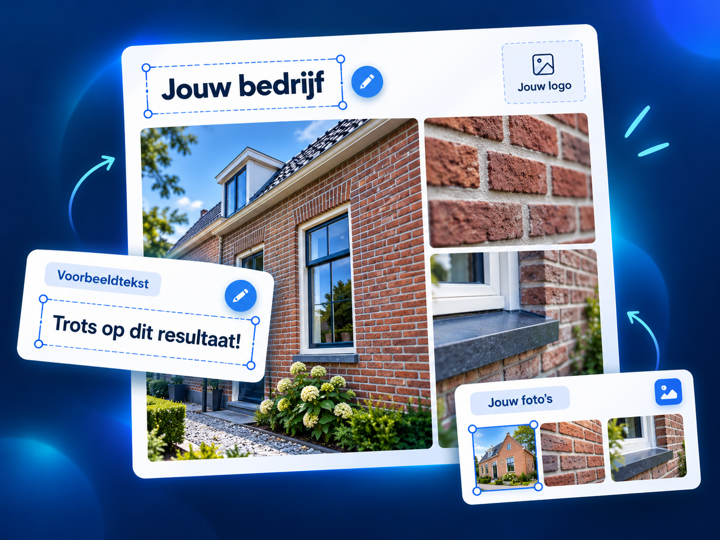 Facebook-sjabloon met ruimte voor eigen projectfoto’s, logo en voorbeeldtekst