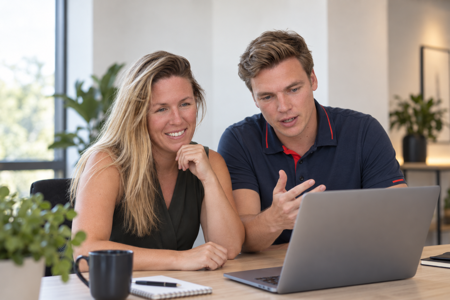 Vivian en Ard bekijken samen een laptop
