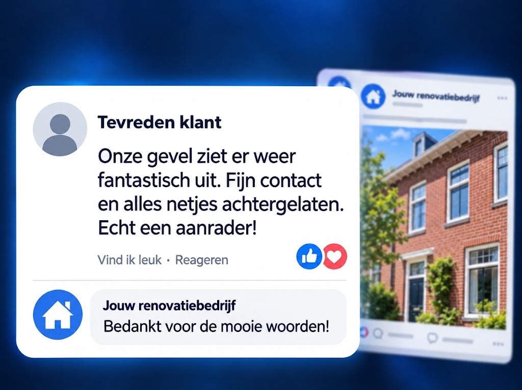 Voorbeeldreactie van een tevreden klant onder een Facebook-bericht